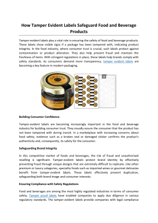How Tamper Evident Labels Safeguard Food and Beverage Products