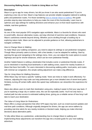 Discovering Walking Routes A Guide to Using Waze on Foot