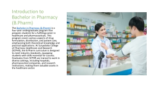 Exploring the Path to a Successful Career in Healthcare - An Overview of Bachelor in Pharmacy (B.Pharm)