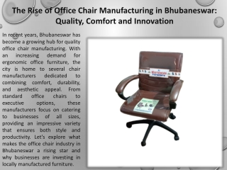 The Rise of Office Chair Manufacturing in Bhubaneswar Quality, Comfort and Innovation