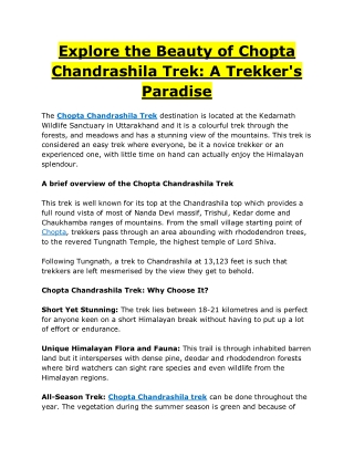 Explore the Beauty of Chopta Chandrashila Trek A Trekker's Paradise