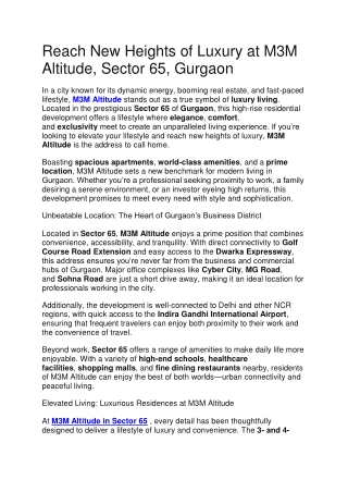 Reach New Heights of Luxury at M3M Altitude