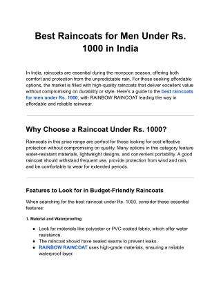 Best Raincoats for Men Under Rs. 1000 in India