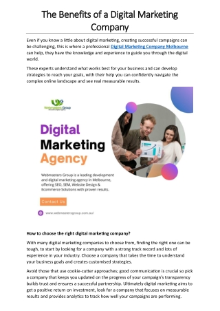 The Benefits of a Digital Marketing Company