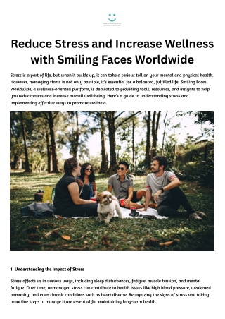 Reduce Stress and Increase Wellness with Smiling Faces Worldwide