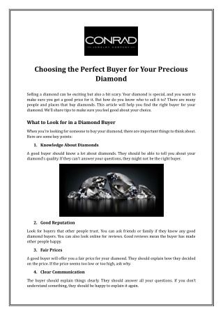 Choosing the Perfect Buyer for Your Precious Diamond
