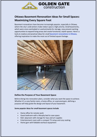Ottawa Basement Renovation Ideas for Small Spaces: Maximizing Every Square Foot