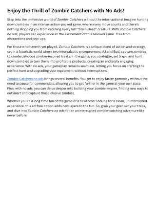 Enjoy the Thrill of Zombie Catchers with No Ads!