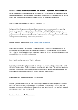 Activity Driving Attorney Culpeper VA