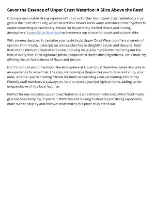 Savor the Essence of Upper Crust Waterloo A Slice Above the Rest!