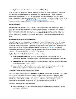 Leveraging Guidewire Solutions for Insurance Success with OpenTeQ