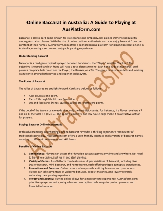 Online Baccarat in Australia A Guide to Playing at AusPlatform.com