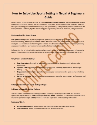 Onlinegamblingplatform.com - How to Enjoy Live Sports Betting in Nepal A Beginner's Guide