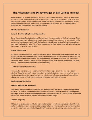 The Advantages and Disadvantages of Baji Casinos in Nepal