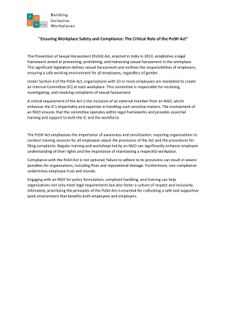 "Ensuring Workplace Safety and Compliance: The Critical Role of the PoSH Act"