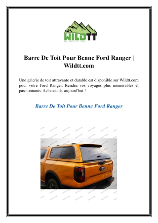 Barre De Toit Pour Benne Ford Ranger  Wildtt.com