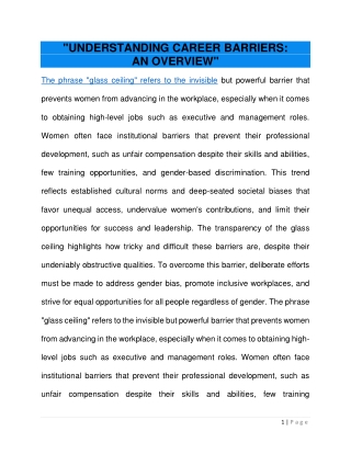 "UNDERSTANDING CAREER BARRIERS: AN OVERVIEW"