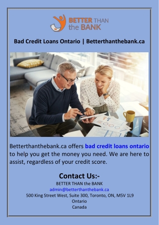 Bad Credit Loans Ontario  Betterthanthebank.ca