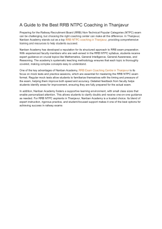 A Guide to the Best RRB NTPC Coaching in Thanjavur