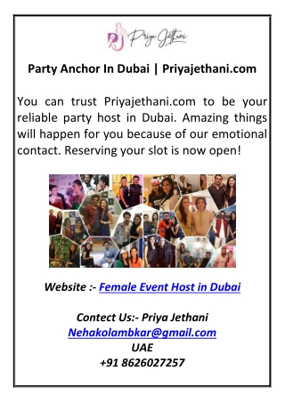 Female Event Host In Dubai | Priyajethani.com