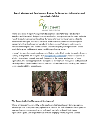 Expert Management Development Training for Corporates in Bangalore and Hyderabad – Yelohat