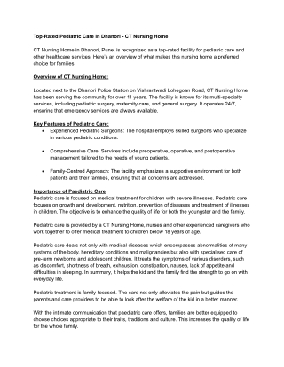 Top-Rated Pediatric Care in Dhanori - CT Nursing Home (1)