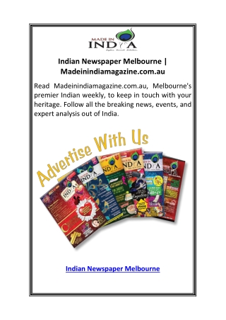 Indian Newspaper Melbourne  Madeinindiamagazine.com.au