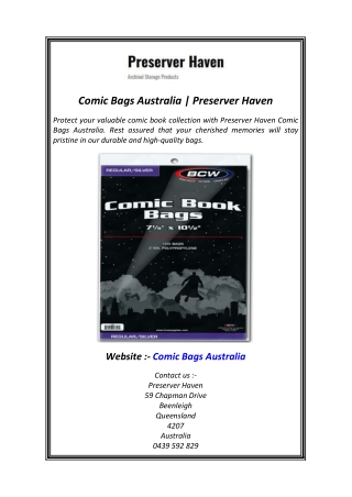 Comic Bags Australia  Preserver Haven