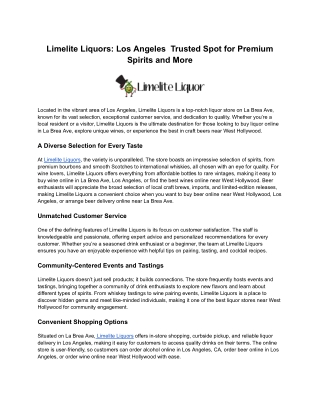 Limelite Liquors: Los Angeles  Trusted Spot for Premium Spirits and More