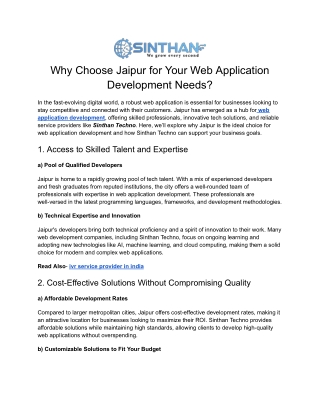 Why Choose Jaipur for Your Web Application Development Needs