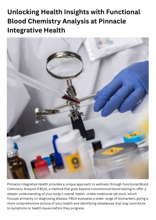 Unlocking Health Insights with Functional Blood Chemistry Analysis at Pinnacle Integrative Health