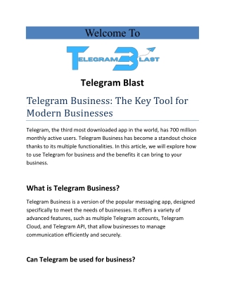Telegram Business The Key Tool for Modern Businesses