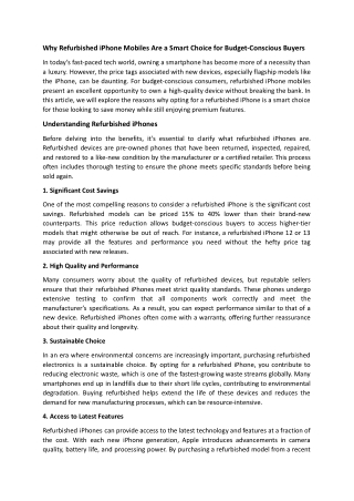 Why Refurbished iPhone Mobiles Are a Smart Choice for Budget-Conscious Buyers