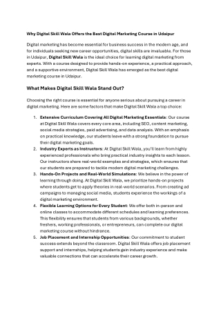 Why Digital Skill Wala Offers the Best Digital Marketing Course in Udaipur