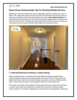 Affordable House Cleaning Wayne – Call SOL USA Cleaning