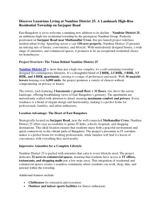 Discover Luxurious Living at Nambiar District 25