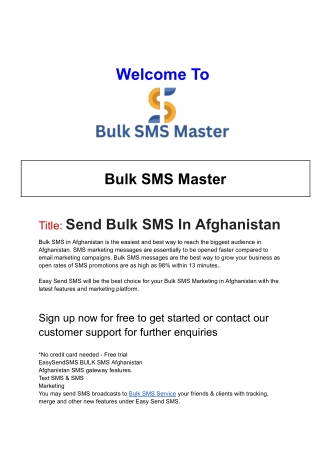Send Bulk SMS In Afghanistan