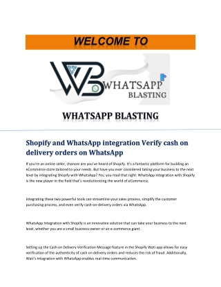 Shopify and WhatsApp integration Verify cash on delivery orders on WhatsApp