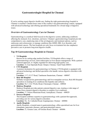 Gastroenterologist Hospital In Chennai