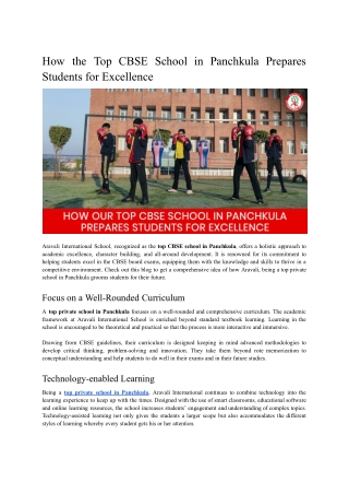 How the Top CBSE School in Panchkula Prepares Students for Excellence