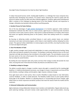 How Agile Product Development Can Help You Meet Tight Deadlines