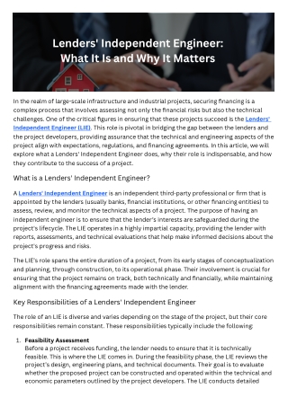 Lenders Independent Engineer What It Is and Why It Matters