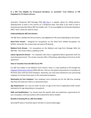 Is a 482 Visa Eligible for Permanent Residency in Australia (2)