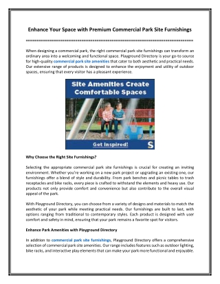 Enhance Your Space with Premium Commercial Park Site Furnishings