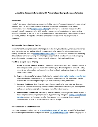Unlocking Academic Potential with Personalized Comprehension Tutoring