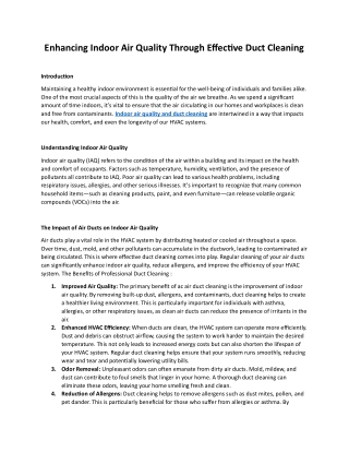 Enhancing Indoor Air Quality Through Effective Duct Cleaning