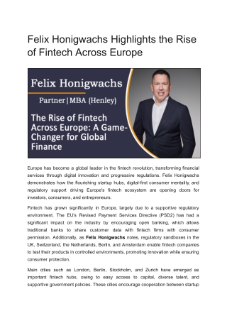 Exploring Fintech’s Future in Europe with Felix Honigwachs
