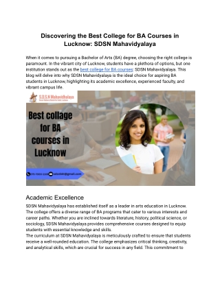 Discovering the Best College for BA Courses in Lucknow_ SDSN Mahavidyalaya