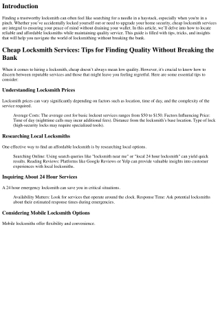 Cheap Locksmith Services: Tips for Finding Quality Without Breaking the Bank