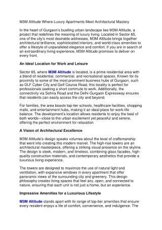 M3M Altitude Where Luxury Apartments Meet Architectural Mastery